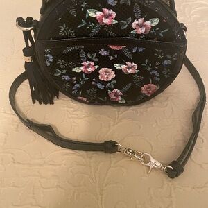 Brahmin Black and Pink Floral Crossbody Bag with Lace Detail
